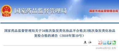 國家藥監(jiān)局通報 34批次染發(fā)類化妝品不合格，涉及貿(mào)易代理問題